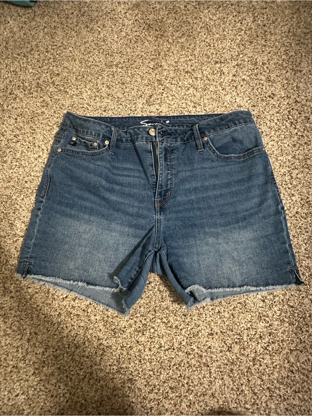 Seven7 Distressed Mid-Blue Denim Shorts